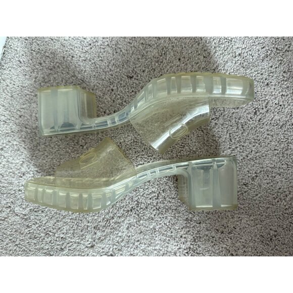 Gucci Sz 40 / US 10 Logo Transparent Clear Chunky Mule Sandals Block Heel Slides - Picture 9 of 16